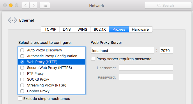 Mac OS X system web proxy